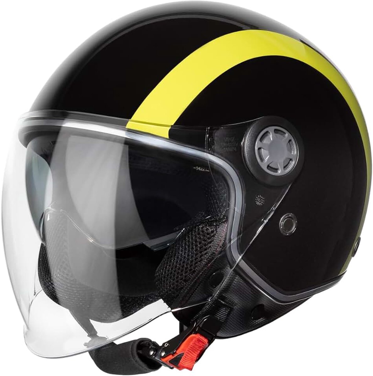 Jungbu Scooterhelm met zonnevizier / Jethelm met streep / Brommerhelm / Motorhelm / Helm Scooter Retro / Snorfiets helm / Snorscooter helm - Geschikt Voor Helmplicht Blauw Kenteken