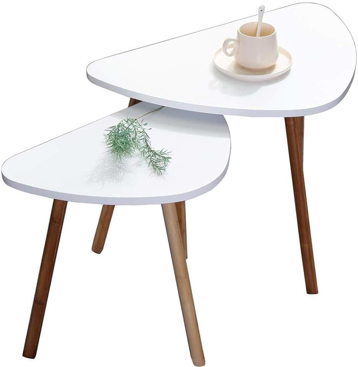 Set van 2 salontafel wit Scandinavisch hout 60 x 40 x 45 cm hoog 46 x 30 x 41 cm hoog minimalistisch staander planten nachtkastje MDF hout kwaliteit