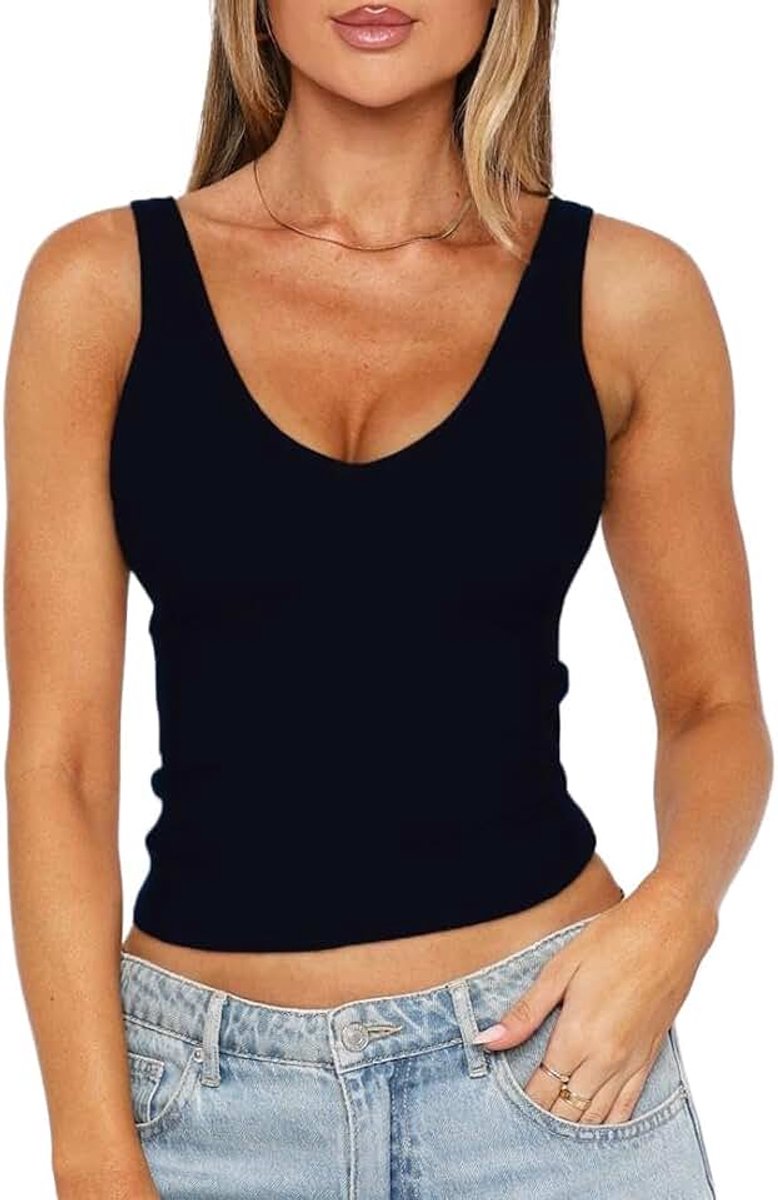 V tanktop voor dames, zomer, Going Out Backless V, dubbel gevoerde crop tops Y2K