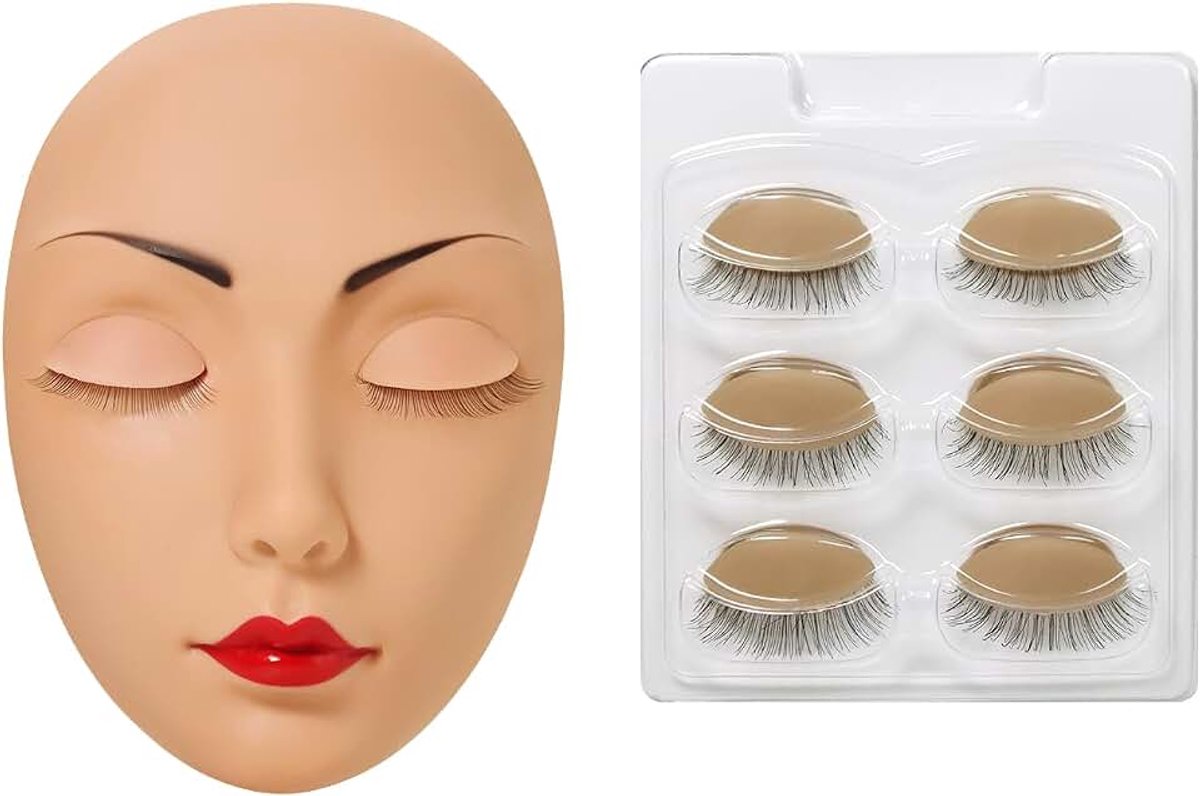 Mannequinkop Vervangende Oogleden Mannequin Hoofd Oefenen Training voor Wimperverlenging met 4 Paren Verwijderbare Ogen(Head D-3)