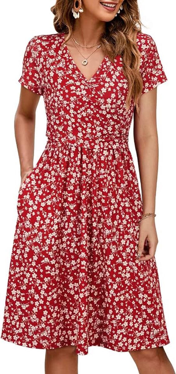 Zomer Vrouwen Zwangerschapsjurken V-Hals Midi Zondress Verpleegkundige Jurk Casual Bloemen Borstvoedingsjurk met Zakken