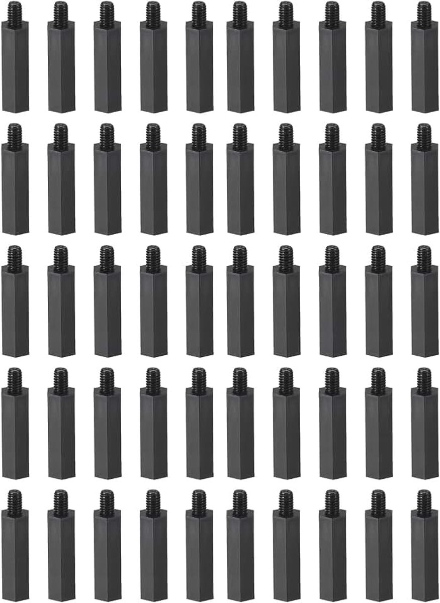 50 stuks M4 afstandschroeven, Nylon Hex PCB afstandhouders met hoog isolatieeffect, houden hoogte consistent, geweldig voor moederbord (zwart, 40mm+6mm)