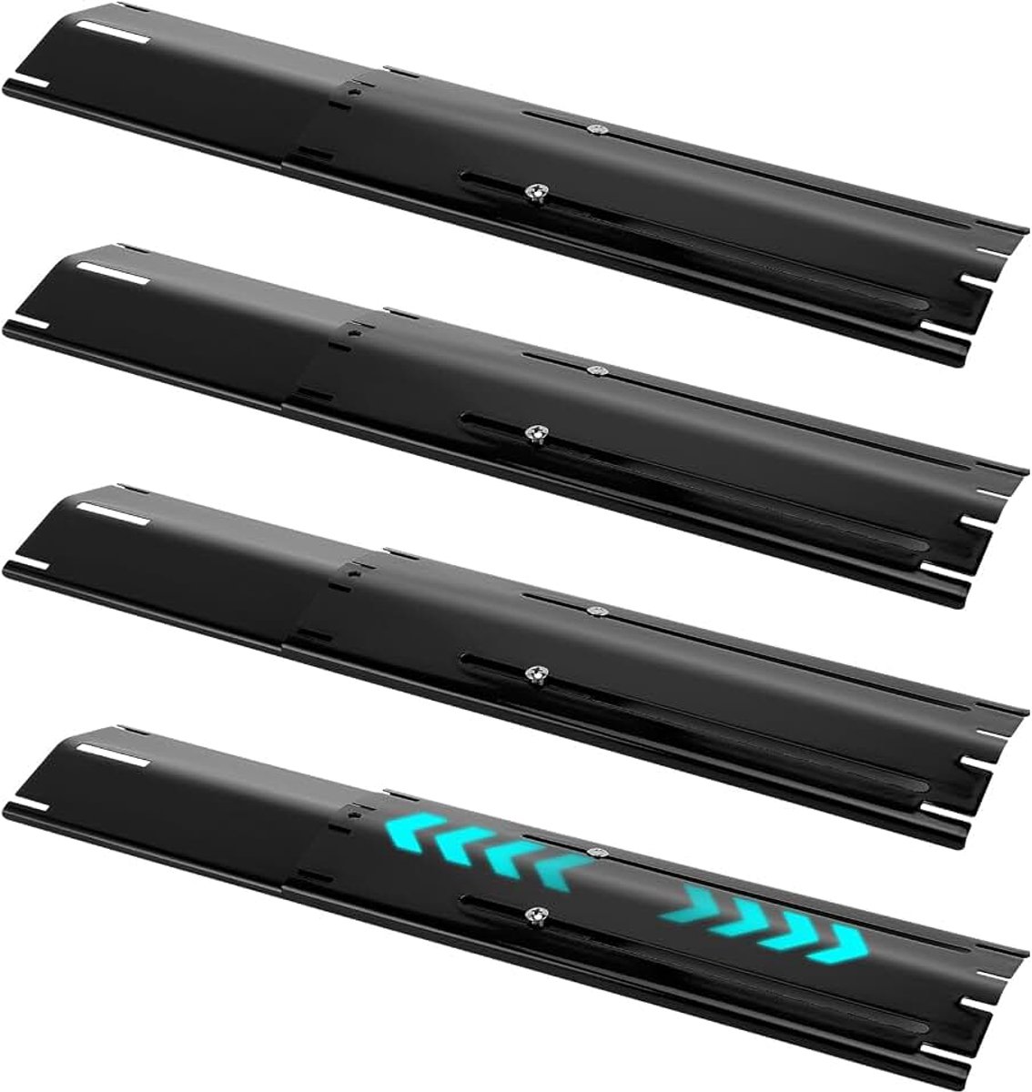 Vlamdispenser voor gasbarbecues, set van 4 geëmailleerde stalen branderafdekking, instelbaar van 29-54 cm, geschikt voor Weber, Charbroil, Brinkmann, Landmann enz.