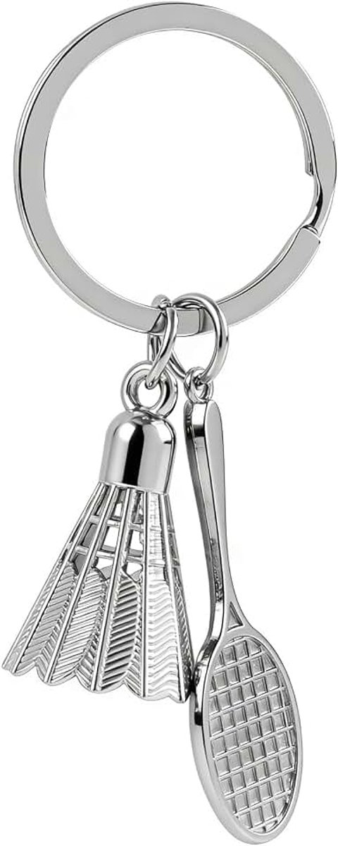 Sleutelhanger metaallegering, racket en stuurwiel hanger, sport accessoire, cadeau voor badminton speler, diameter 3,2 cm