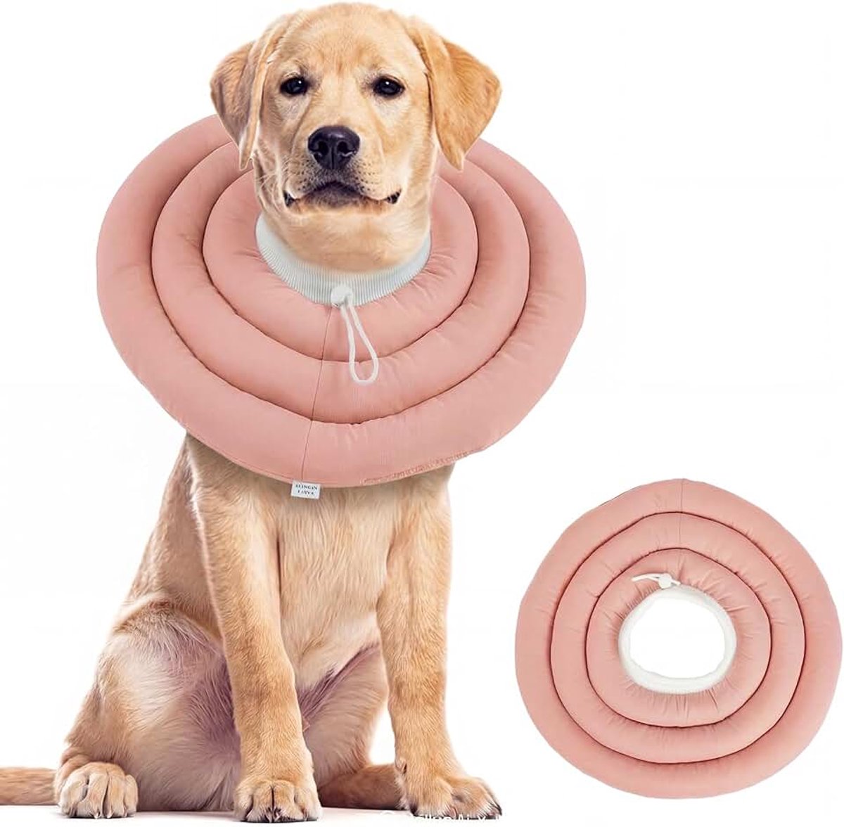 Isabethanische hondenhalsband voor nek en bovenlichaam, waterdichte postoperatieve halsband met verstelbaar trekkoord, comfortabel alternatief voor stijve kegels, poederroze, maat 3XL