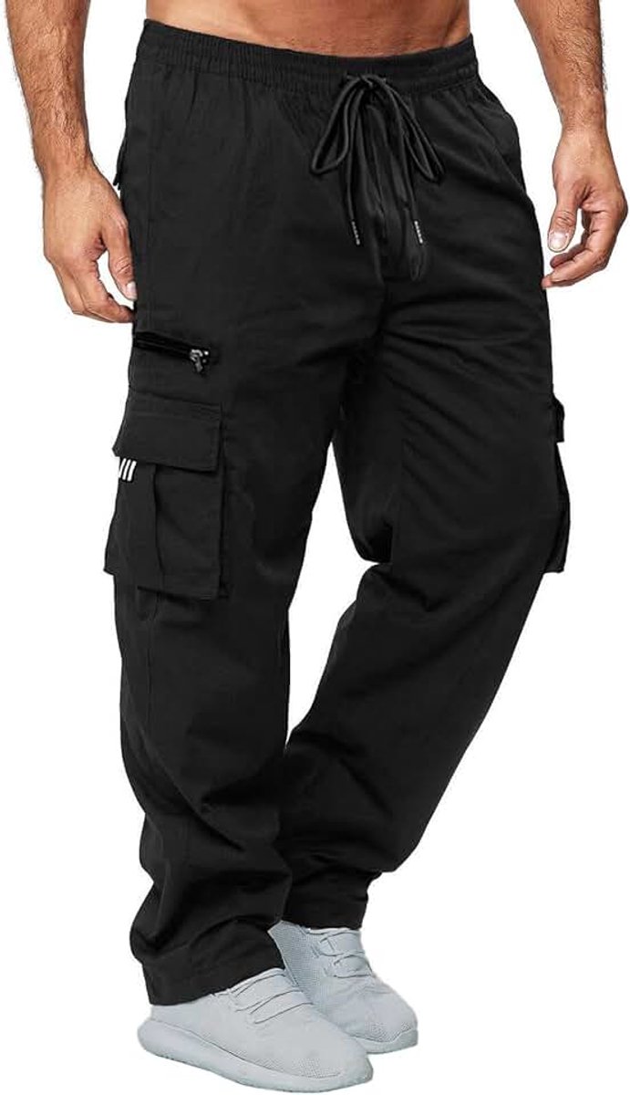 Heren Cargo Broek Elastische Taille Broek Werk Rechte Fit Jogger Outdoor Broek Utility Zakken