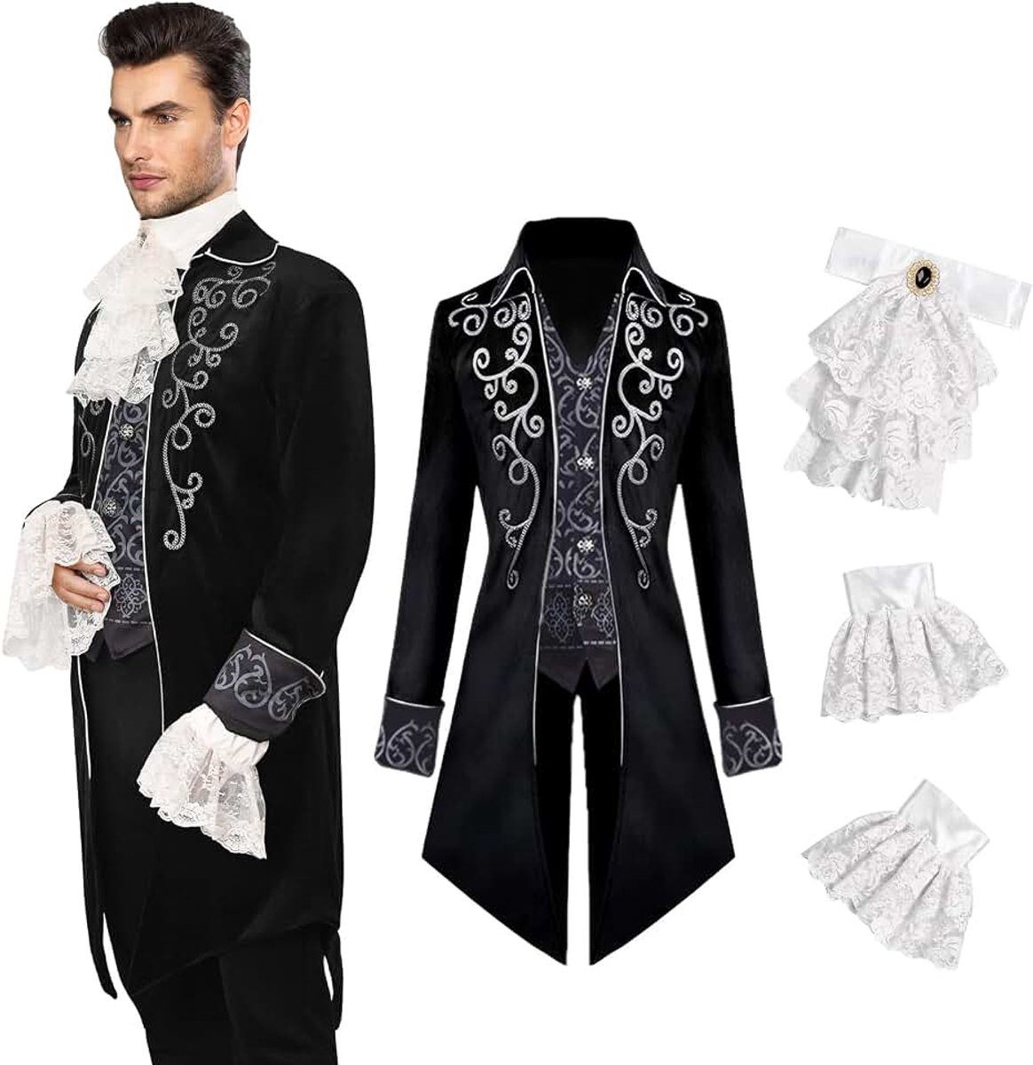 Kostuum voor heren: steampunk-jas, gothic, overjas, Victoriaanse jas voor heren, Halloween, piraten, vampier, cosplay