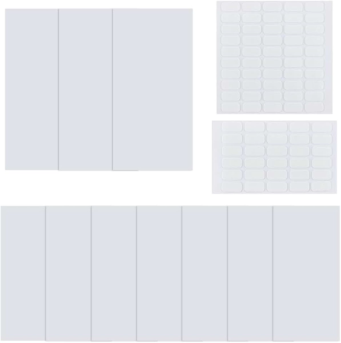 10 platte blanco kunststof platen, 7,6 x 3,6 cm, met 80 dubbelzijdige zelfklevende linten, stofdichte afdekplaat, rechthoekig, matte blanco plaat