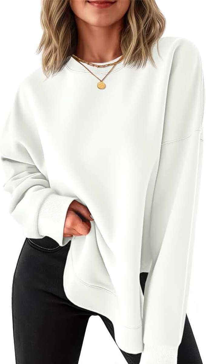 Pullover voor dames, ronde hals, lange mouwen, sweatshirts, zijsplit, lange mouwen, elegante basic trui, losse tuniek, tops, casual bovenstuk