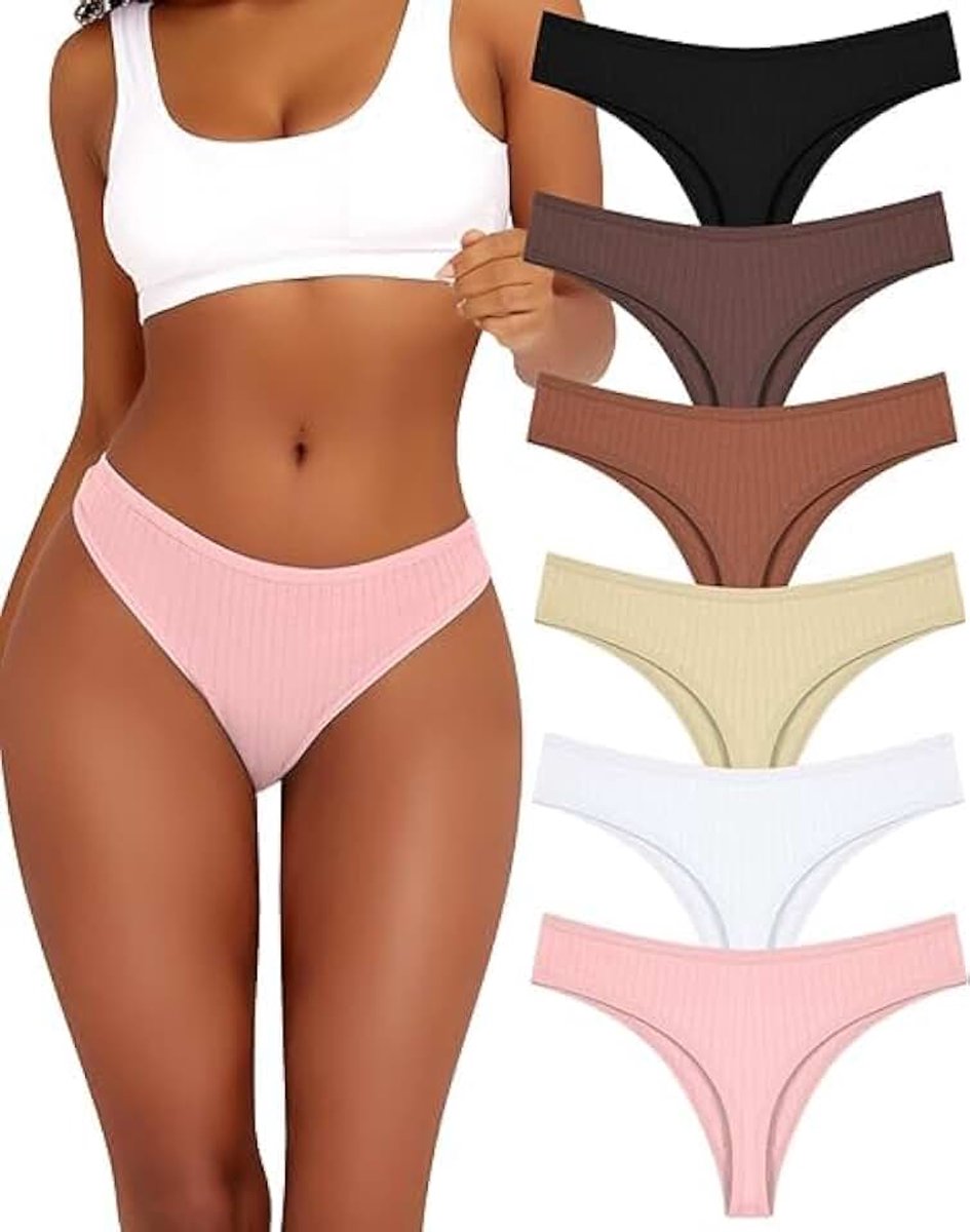 OF ME Set van 6 katoenen strings, tanga, damesonderbroeken, sexy ondergoed, lingerie, vrouwen, katoenen slips, ondergoed, strings, dames, slips, meerverpakking, S-XL