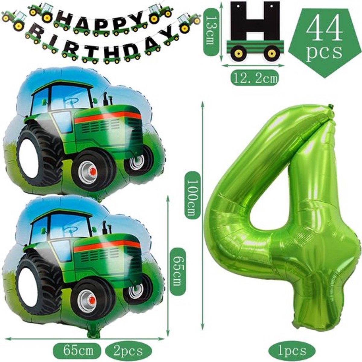 Tractor Decoratie 44-delige Set - Verjaardag Decoratie - Ballonnen - Taarttoppers - Tractor Thema - Heldere Kleuren - Verjaardagsdecoratie