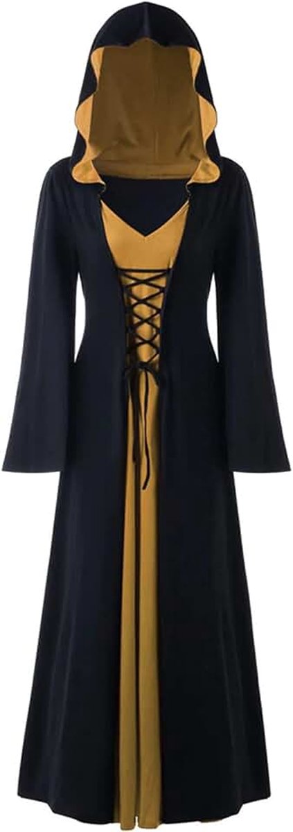 Vintage Heksenjurk, Renaissance Middeleeuws Kostuum Jurk Halloween Vampier Heks Hooded Kostuum