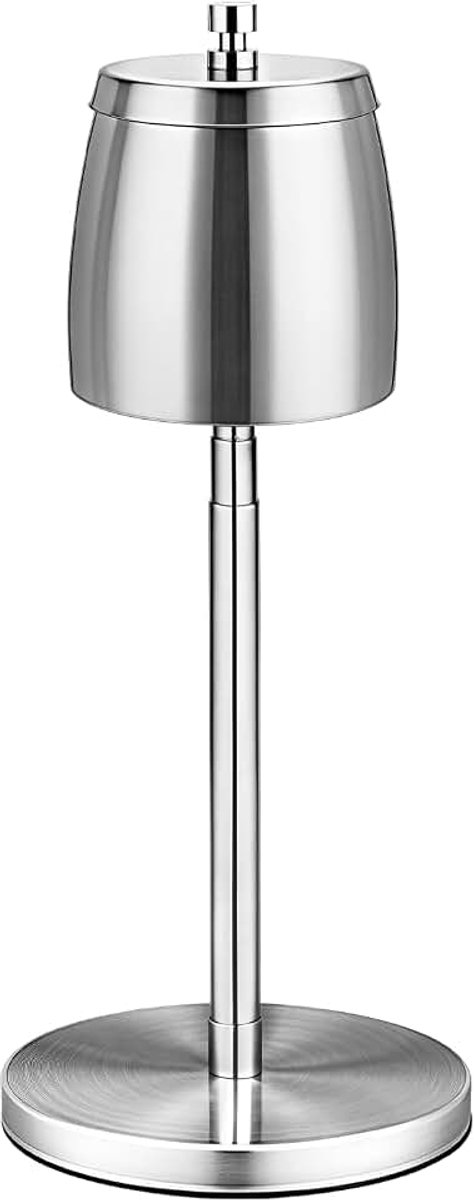 Staande asbak, hoogte uittrekbaar, 21,8-56,2 cm, roestvrij staal, staande asbak voor buiten, met deksel en antislip bodem, grote staande asbak voor buiten (zilver)