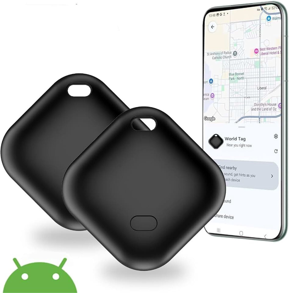 Smart Tag, Android Tracker met Google My App, alleen Android, IP67 waterdicht, Smart Finder voor bagage, tassen, sleutels, portefeuille, zwart, 2 stuks