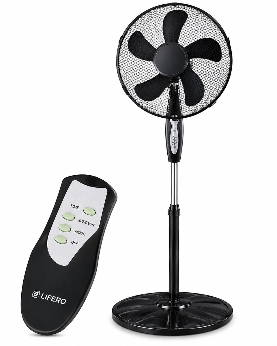 Lifero Staande Ventilator 45W - Ventilatoren - Verstelbaar 3 Standen - Vloerventilator - Koelventilator op Statief - Ventilatie