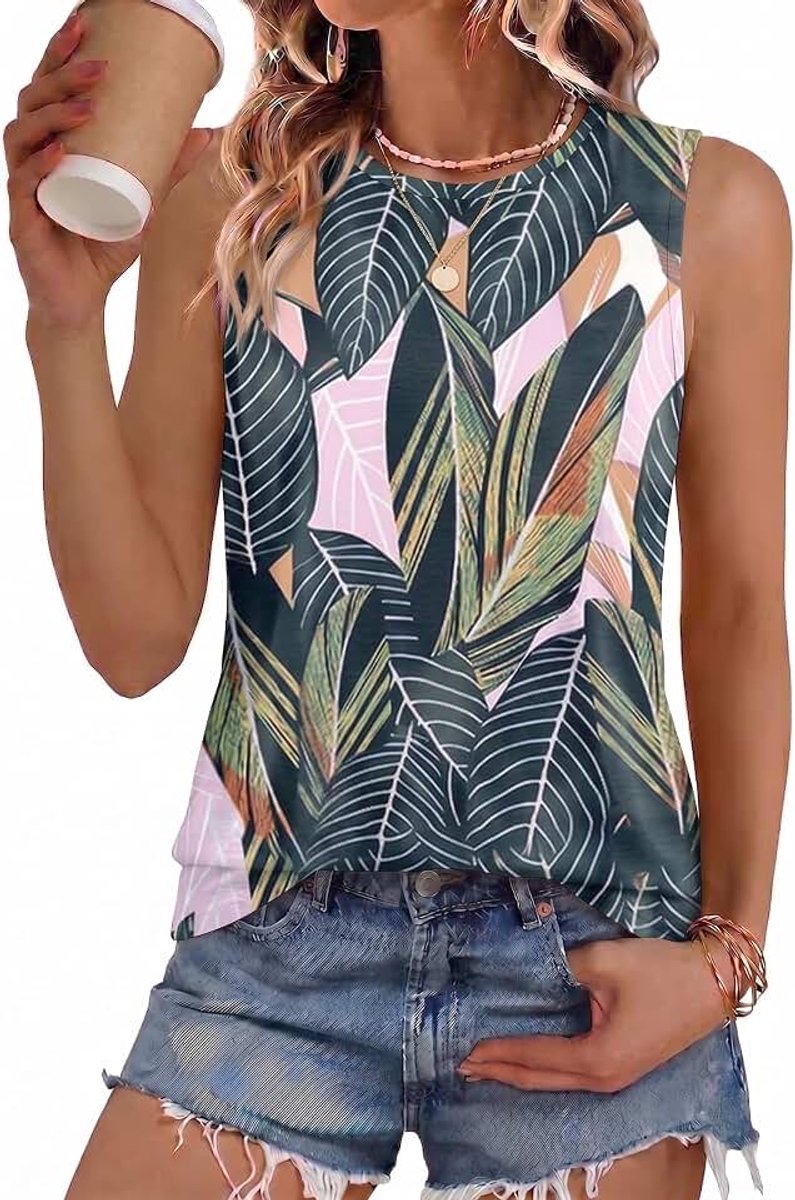 Tanktop voor dames, mouwloos, bovenstuk, zomer, tanktop, ronde hals, losse pasvorm, blousetop, basic vest, top, S-2XL