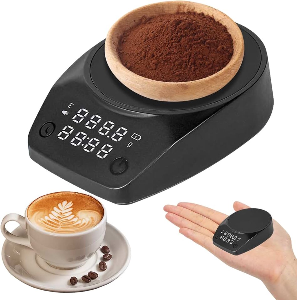 Koffieweegschaal, mini-koffieweegschaal, elektronische weegschaal voor koffie, oplaadbare espressoweegschaal, 0,2 g/1,5 kg, zeer nauwkeurige digitale koffieweegschaal, draagbare digitale