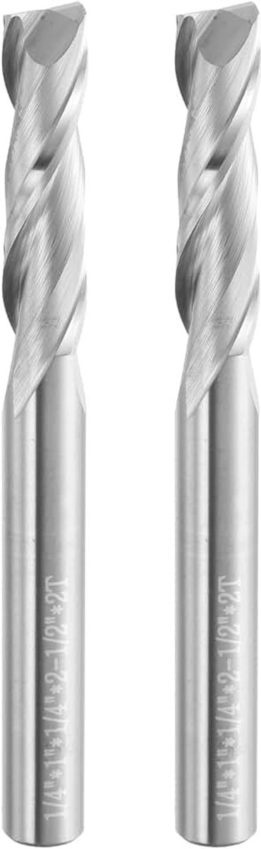 2 stuks spiraalfrees, 1/4 inch snijdiameter, 2 groef opwaartse frees, freesgereedschap, frees voor gravure (1/4" schacht 1" snijlengte 2-1/2" lengte 30 graden spiraalhoek HRC44-46)