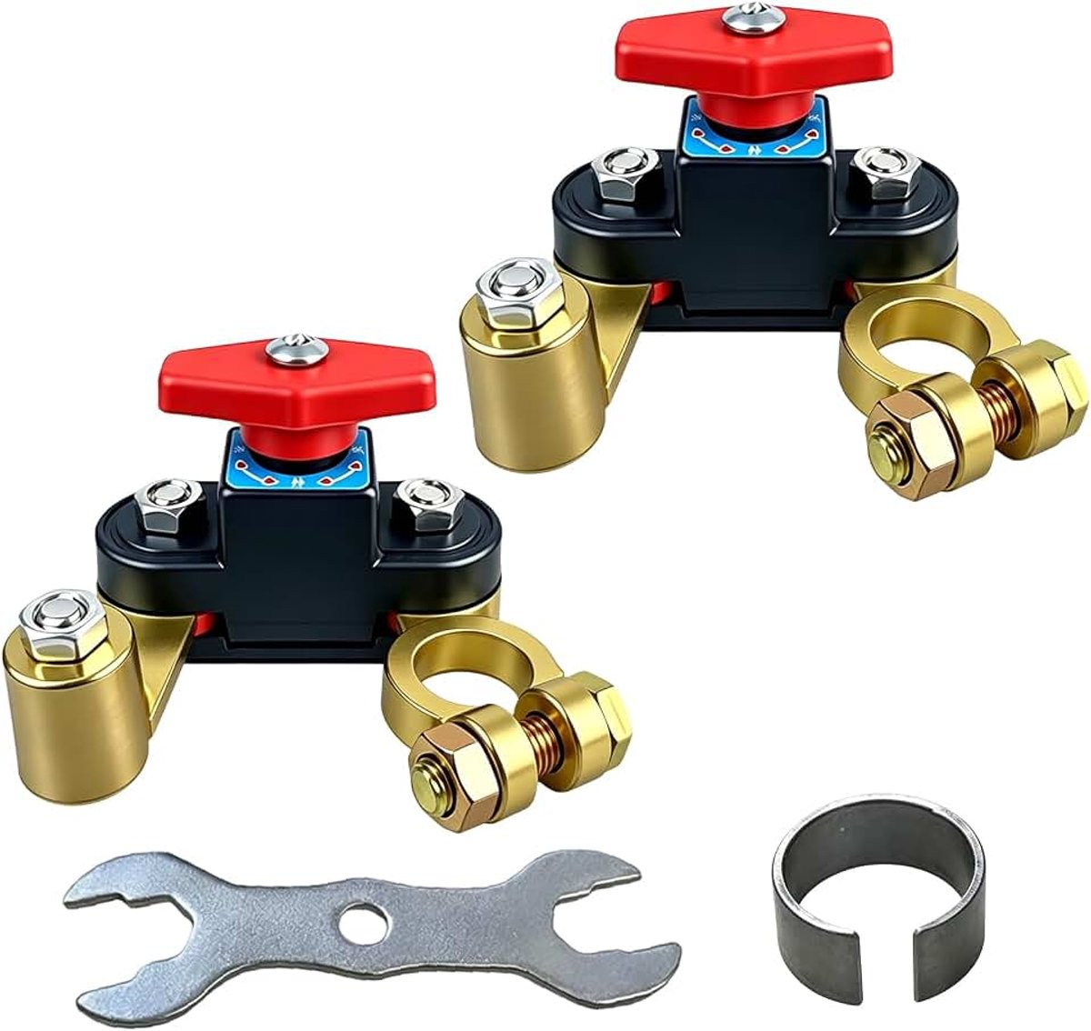 2 stuks batterijscheidingsschakelaar, 12-24 V batterijscheidingsschakelaar, auto, instelbare scheidingsschakelaar, waterdicht, hoofdschakelaar, batterij, hoofdschakelaar, messing voor auto's