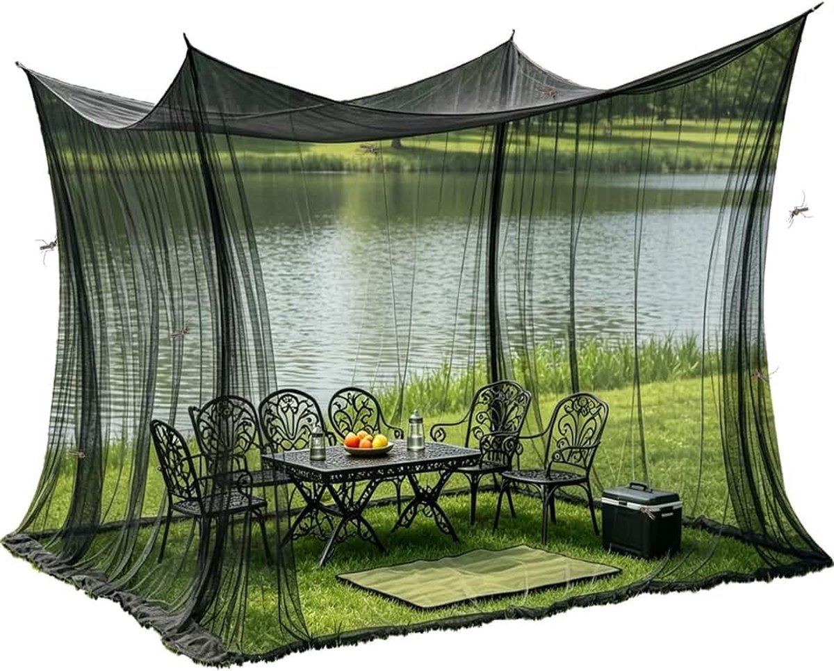 Reisklamboe, 300x300x250cm, buitenklamboe, geschikt voor binnen en buiten, insectenbescherming voor paviljoen, tuin, balkon, terras, vliegennet (zwart)
