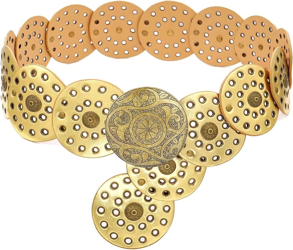 Brede Disc Riem Voor Vrouwen Lederen Holle Ronde Boho Western Taille Riem