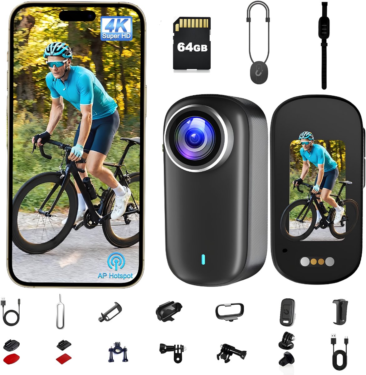 NIVA® Bodycam - 64GB - Mini Action Camera - Mini Bodycam - Zwart - 7cm x 3cm x 4cm