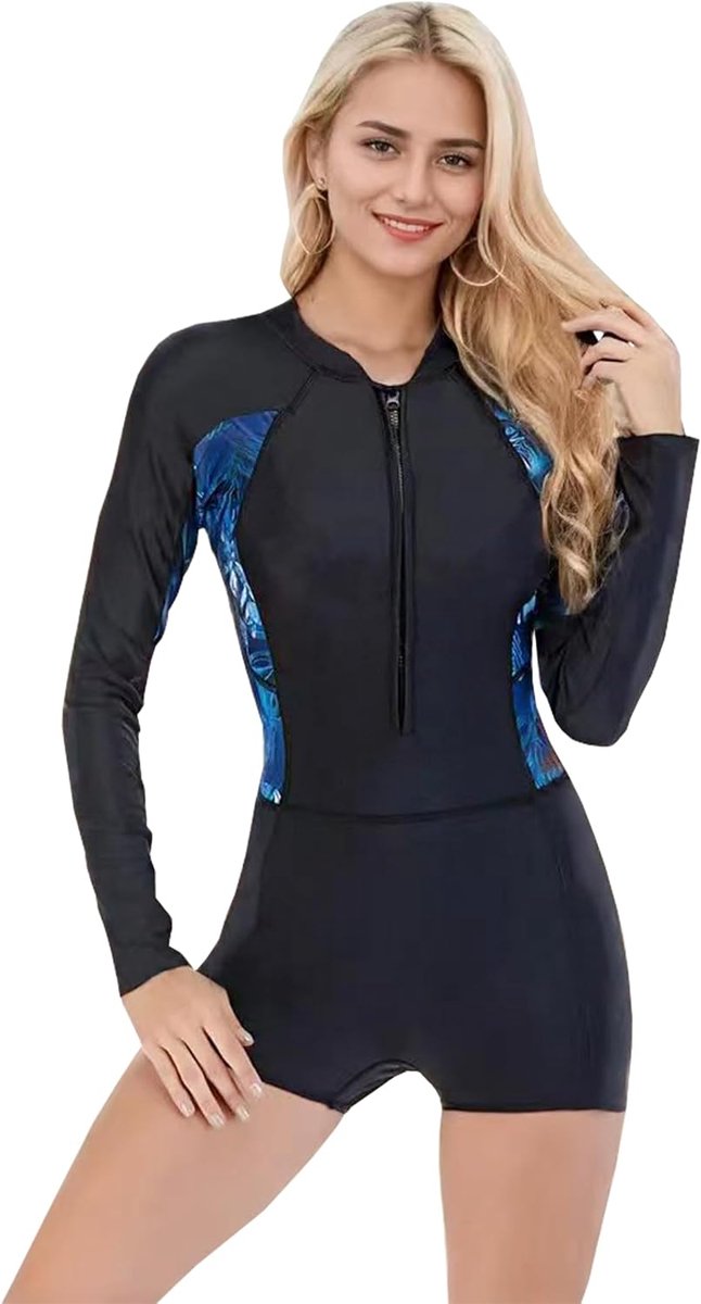 Badpak voor Dames met Mouwen,Badpak,Zwempak met Rits aan de Voorkant,Surfkleding,Duikpak,Huidbeschermers