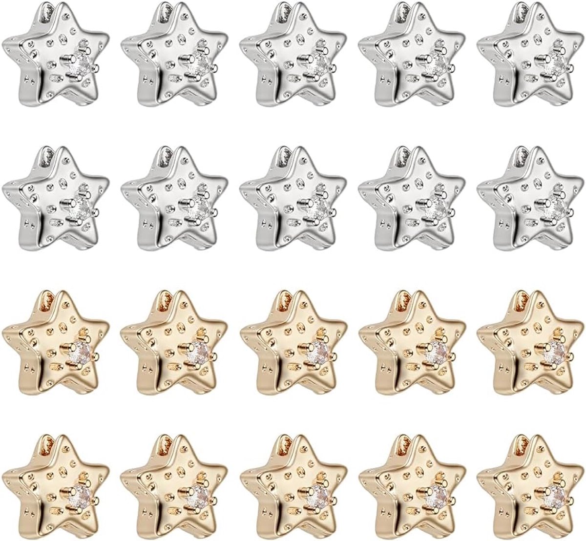PandaHall 20 stuks 2 kleuren ster zirkonia kralen ster afstandskralen pentagram hemelparel metaal messing armband parel voor halsketting armband oorbellen 4 van juli sieraden, platina/goud