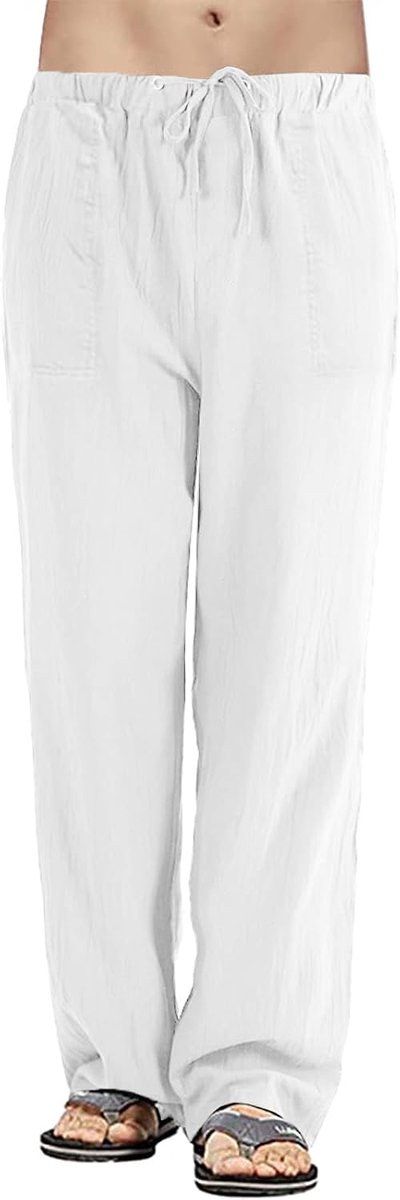 Heekpek Linnen broek heren lange lichte zomerbroek heren katoen linnen broek regular fit rechte broek vrijetijdsbroek strand linnen broek heren voor vakantie
