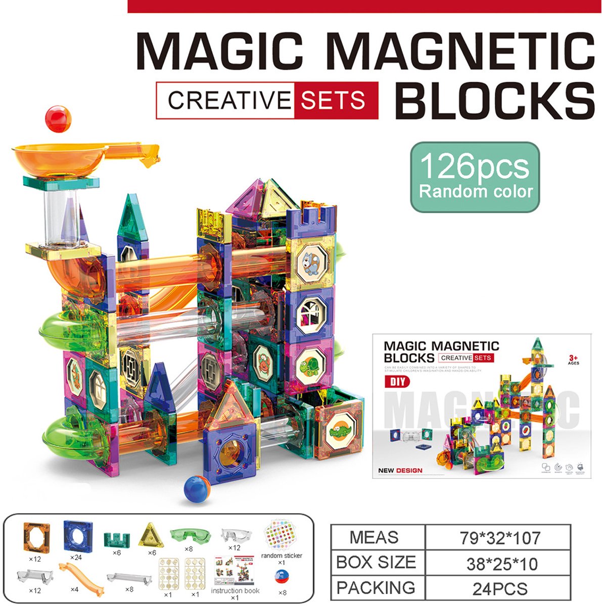 casalora®Creatieve Magnetische Bouwset – 126 Stuks Magnetische Blokjes voor Kinderen 3+