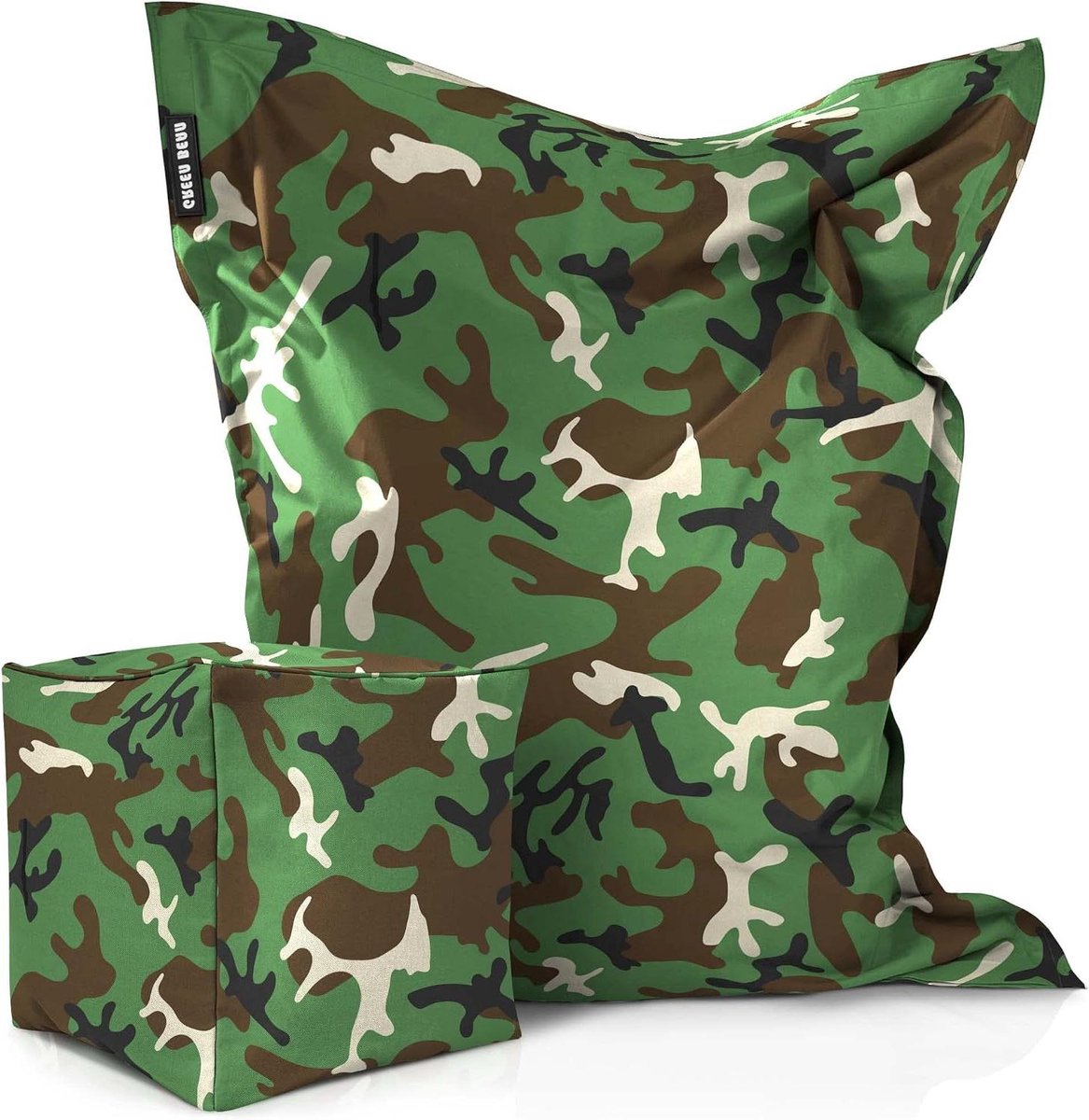 XXL Zitzak Set - Zitkussen Poef - Ontspannen Zitten - Waterafstotende Hoes - 140x180 cm - Camouflage Groen
