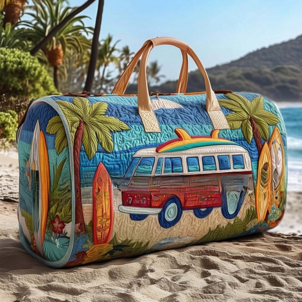 Textielen tas, retro bloemenprint in 3D-stijl, boho-stijl voor reizen en sport, meerkleurig, groot (18 x 9 x 9 inch)，120 modellen