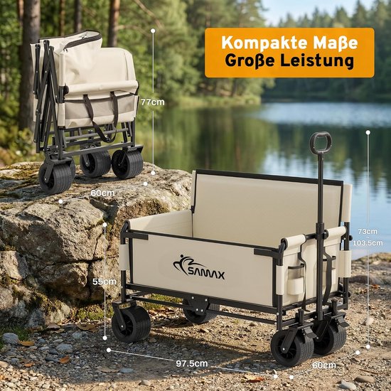 Bolderkar met Zitbank - Transportkar Tuinwagen - Outdoor Transport - 2-in-1 Functie - Tot 200 kg - Beige van Bolderkar — afbeelding 2