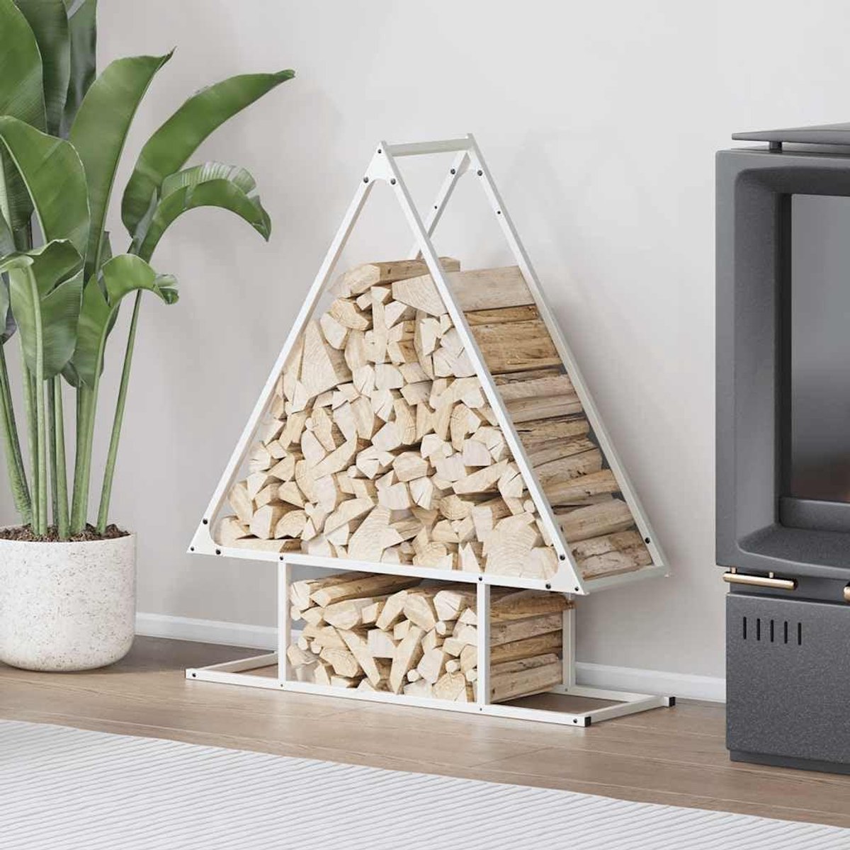 Haardhoutrek - Houtopslag Rek - Hout Droog Houden - Verhoogde Luchtcirculatie - 80 x 25 x 90 cm - Wit