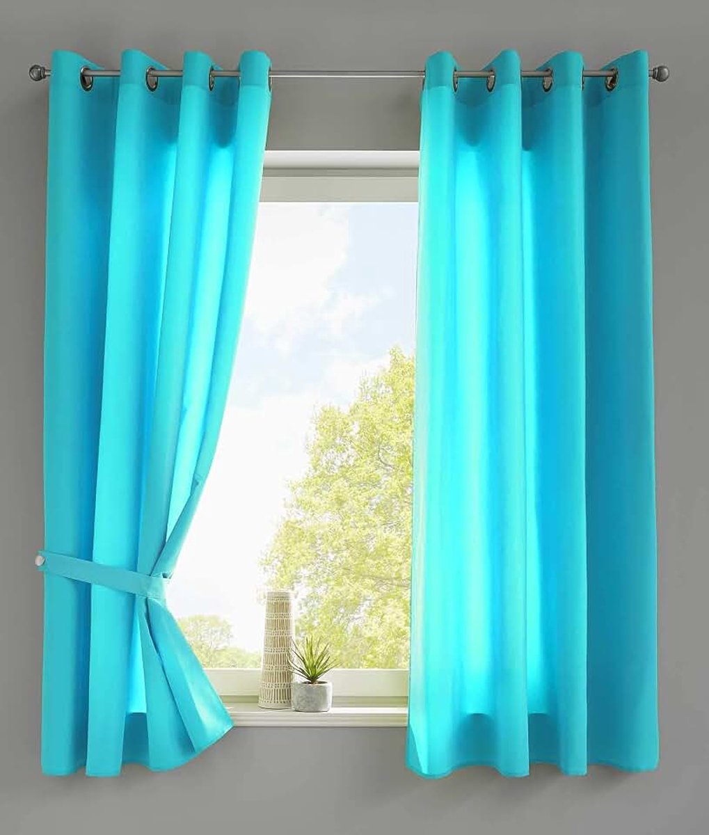 Set van 2 gordijnen sjaal oogjes »Berlin« HxB 175x140 cm turquoise ondoorzichtig microsatijn lichtdoorlatend Uni mat, 20405N2