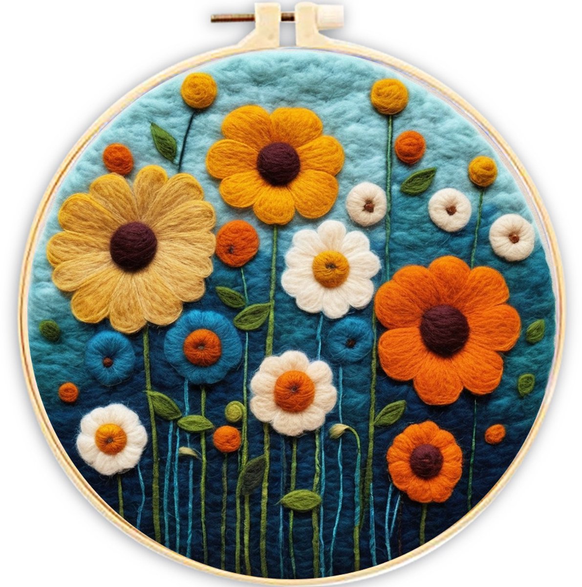 Casalora Borduurpakket – Punch-needle-pakket – Naaldviltpakket – DIY-startpakket voor wolvilten – Inclusief mini-schildersezel – Ontwerp met natuurlandschap – Geschikt voor beginners en knutselliefhebbers – Oranje & blauw