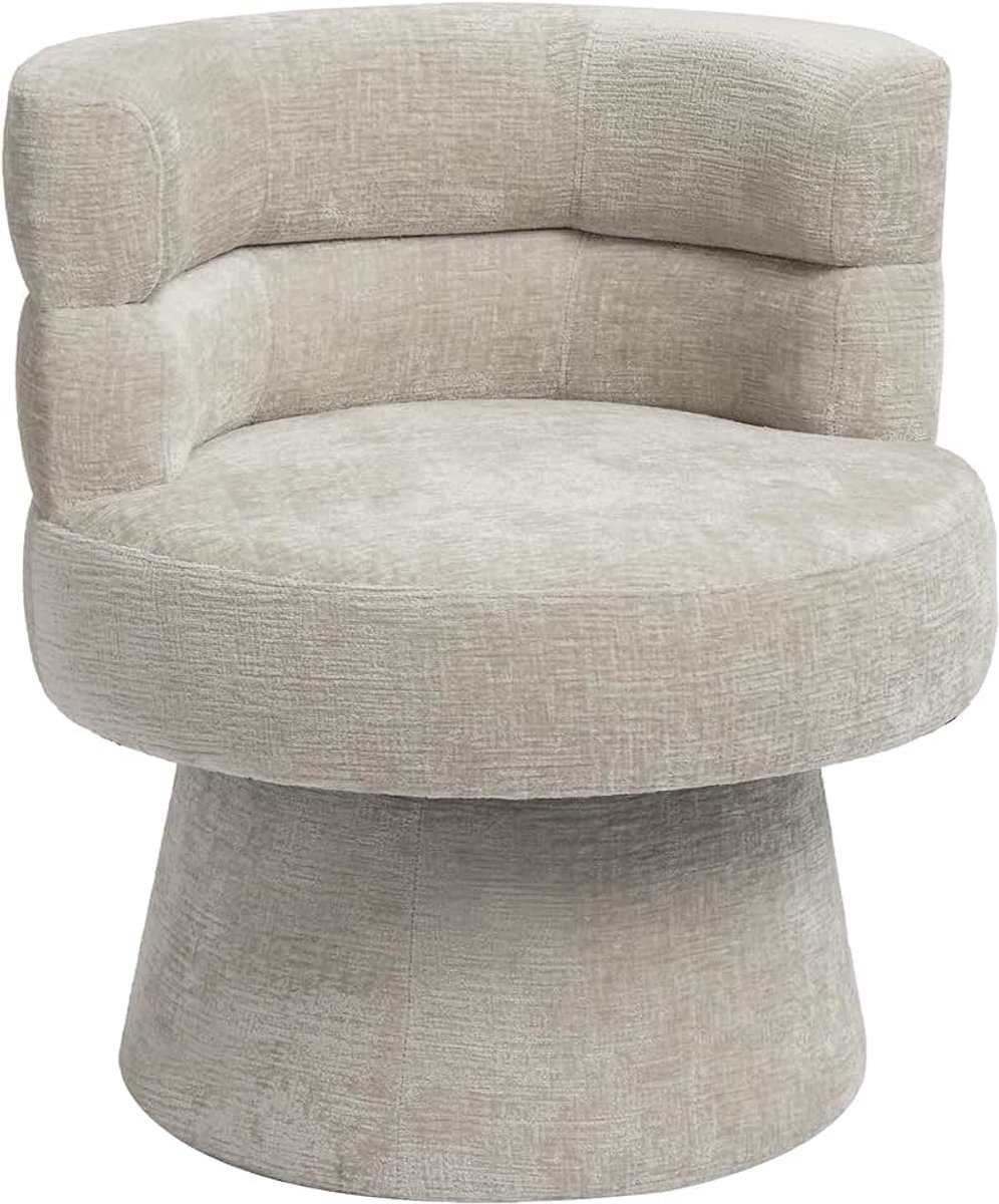 Loungestoel Woonkamer 360° Draaistoel met Armleuningen Chenille Relaxstoel Oversized Gewatteerde Zitting voor Slaapkamer Kantoor Leeskamer Beige