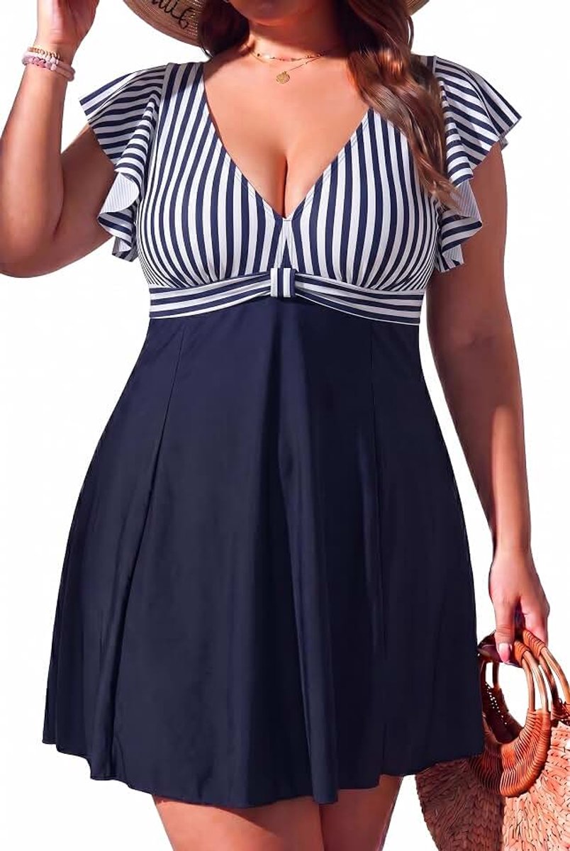 Plus Size Badpak Voor Vrouwen Buikcontrole Een Stuk Badpak Afslanken Ruche Badjurk Curvy Badmode