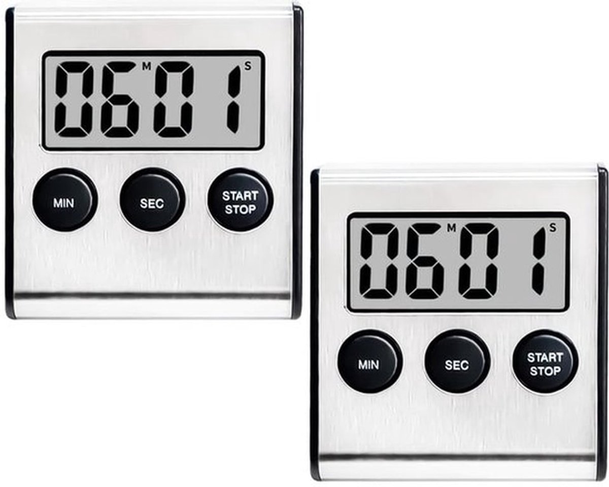 - Digitale Keuken Timer - Met Luid Alarm - Zilver - Magnetische Timer - 100 Minuten Countdown - Geschikt voor Koken, Leren