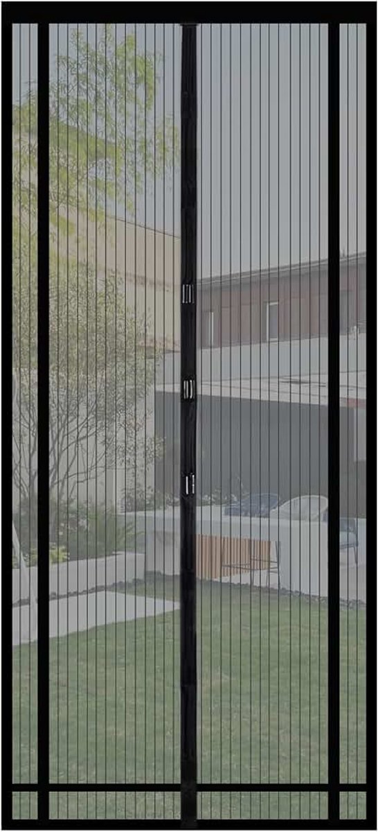 Vliegengaas, balkondeur, op maat te snijden, magneet en zelfklevend, zonder boren, insectenwerend gordijn voor balkon-, terras- en kamerdeuren, 90 x 220 cm, zwart