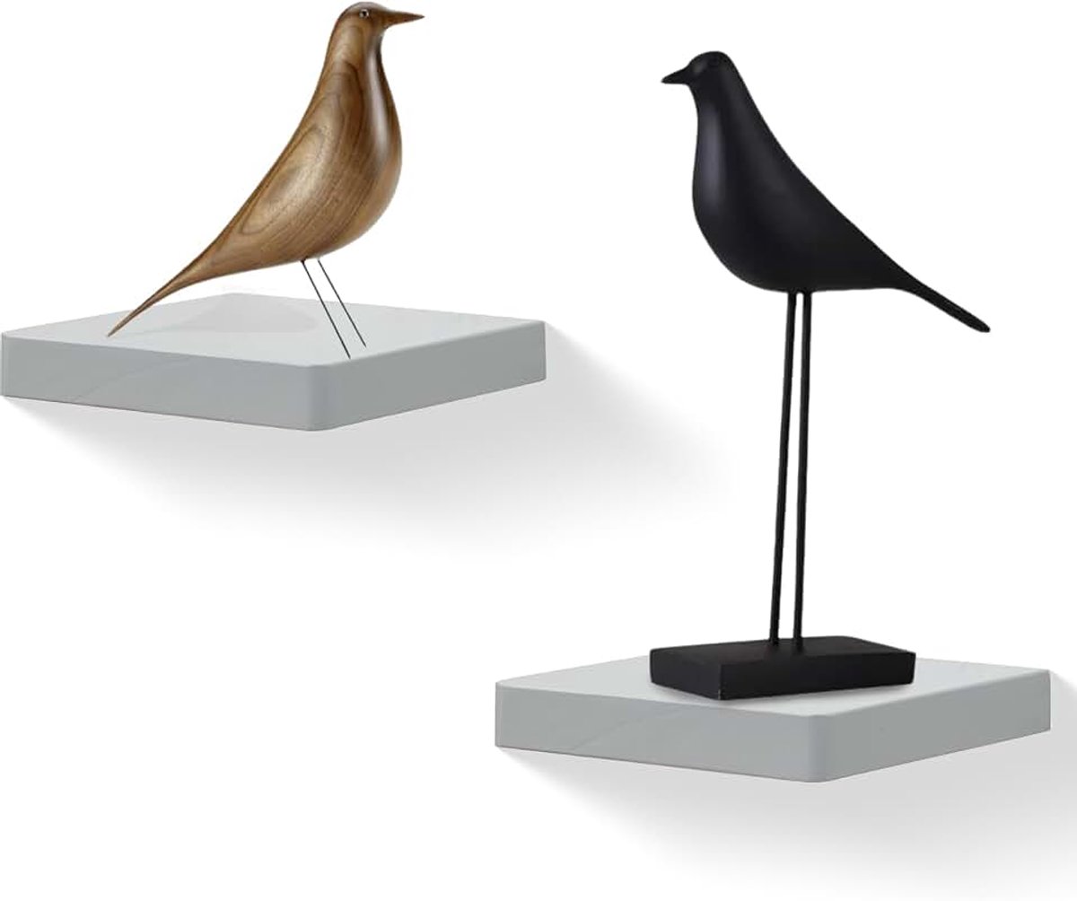 Wandregale, 2er-Set, 15,2 cm Massivholz-Quadratregale, kleine dekorative Wandregale für Badezimmer, Schlafzimmer, Wohnzimmer und Küche – Grau