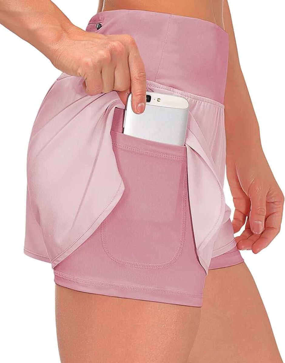 Shorts voor dames, voor in de zomer, sportbroekje met voering, sportschooltraining, yoga, joggen, sneldrogende trainingsbroekjes met zakken