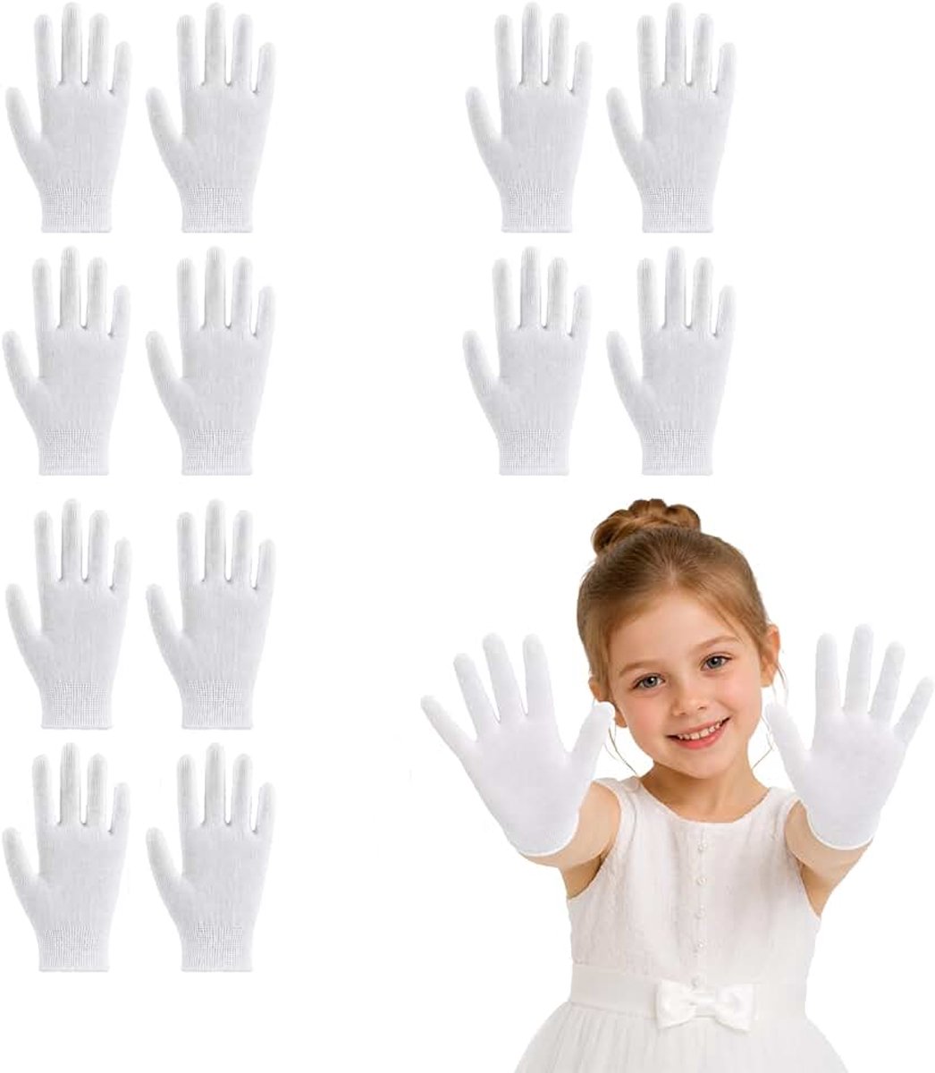 Handschoenen voor kinderen, 6 paar, witte handschoenen, licht en ademend, voor theateruitvoeringen, afstudeerfeesten, zachte handen voor kinderen van 2-6 jaar