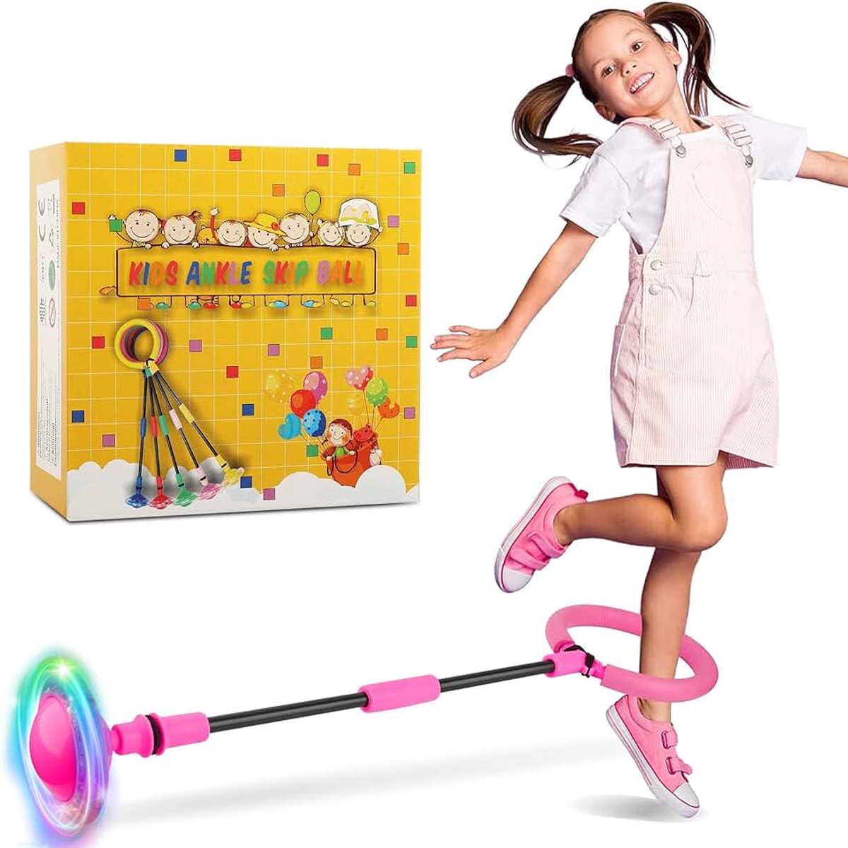 Springbal, knipperende springring voor kinderen, lichtgevende springring, opvouwbaar, springbal, geschikt voor outdoorsporten voor volwassenen en kinderen (roze)