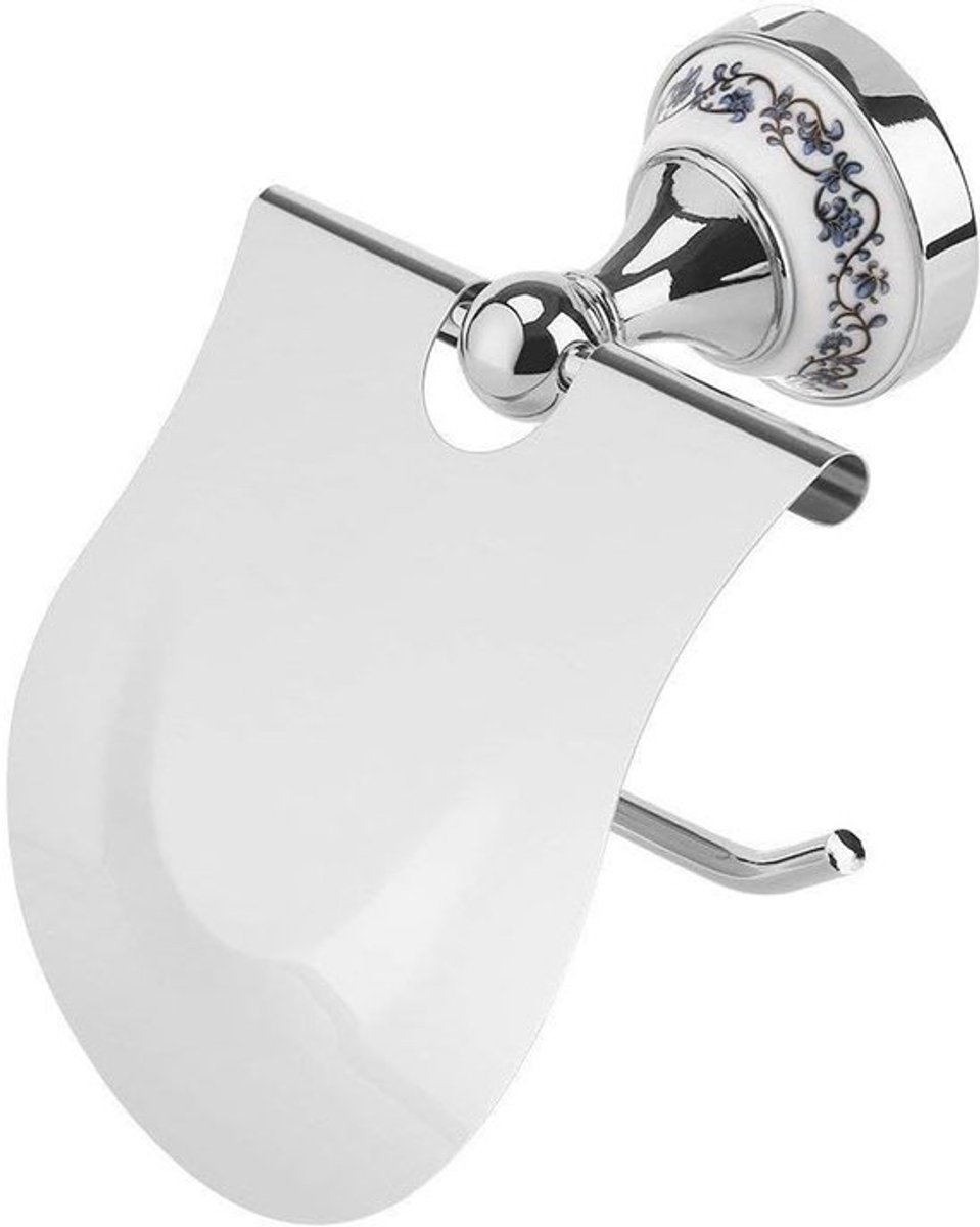 Stijlvolle wandmontage toiletpapierhouder met baffle in blauw-witte porseleinprint, waterdicht en klassiek design voor de badkamer
