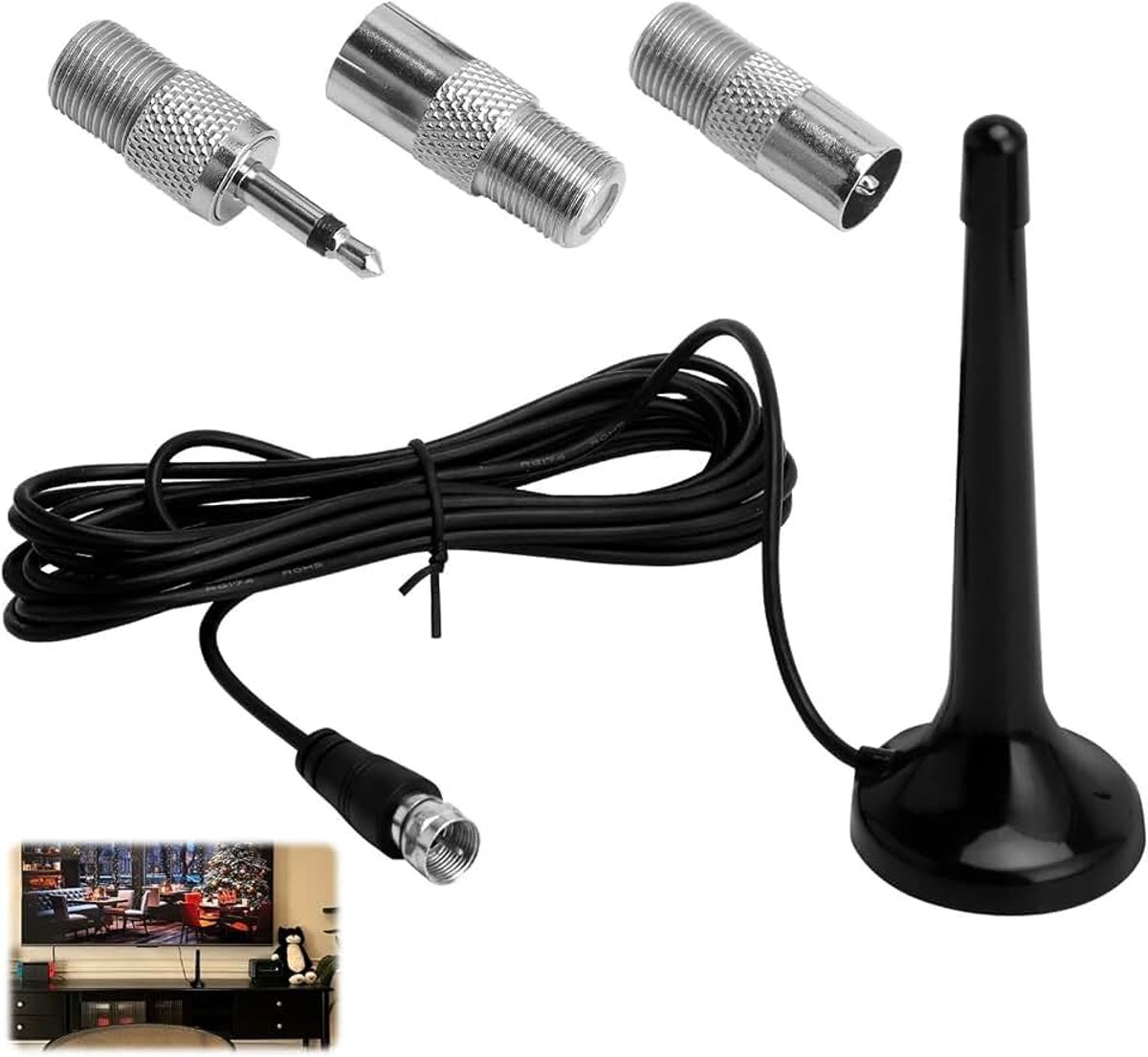 Fm Radio-Antenne met 3 Adapters, Krachtige Dab-Antenne voor Stereo-Installatie, Telescopische Antenne, Digitale Radio, 75 Ohm Ontvangst, Verbetering
