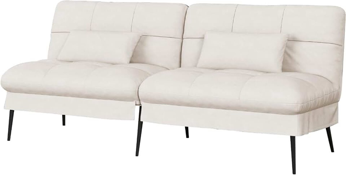 Sofa slaapbank met slaapfunctie, futon klapbank, bedbank, hoekbank, logeerbed, 3-zitsbank, met verstelbare rugleuning van stof,beige