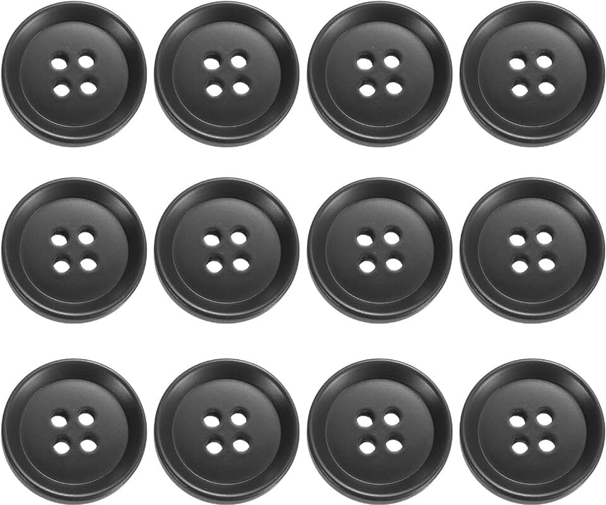 Knopen, 20 mm, 4 gaten, harsknopen om te naaien, knutselknopen, ronde reserveknopen voor het naaien van jas, overhemden, kleding, doe-het-zelf handwerk, decoratie, zwart