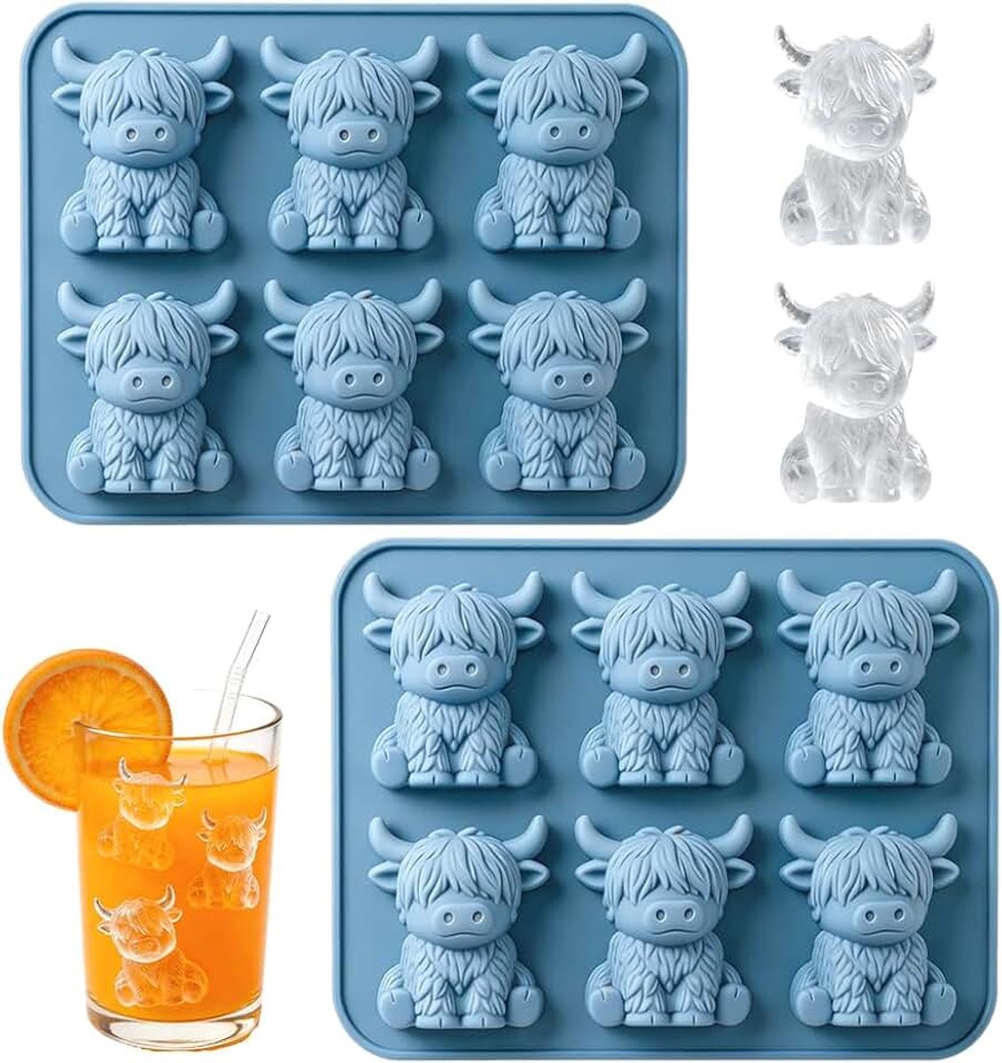 Highland IJsblokjesvorm, 3D-schattige hooglandse koeienvorm, siliconen, herbruikbaar, mini-ijsblokjesvorm, siliconen ijsblokjesvorm, klein voor snoep, gelei, chocolade