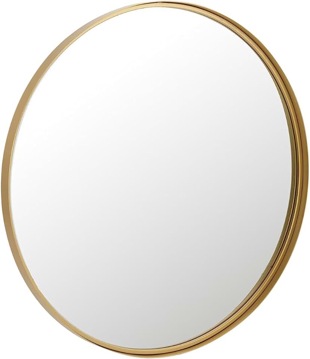 Spiegel Rond Hoge Rand Metaal/Glas Goud Medium - Wandspiegel 80 x 80 cm